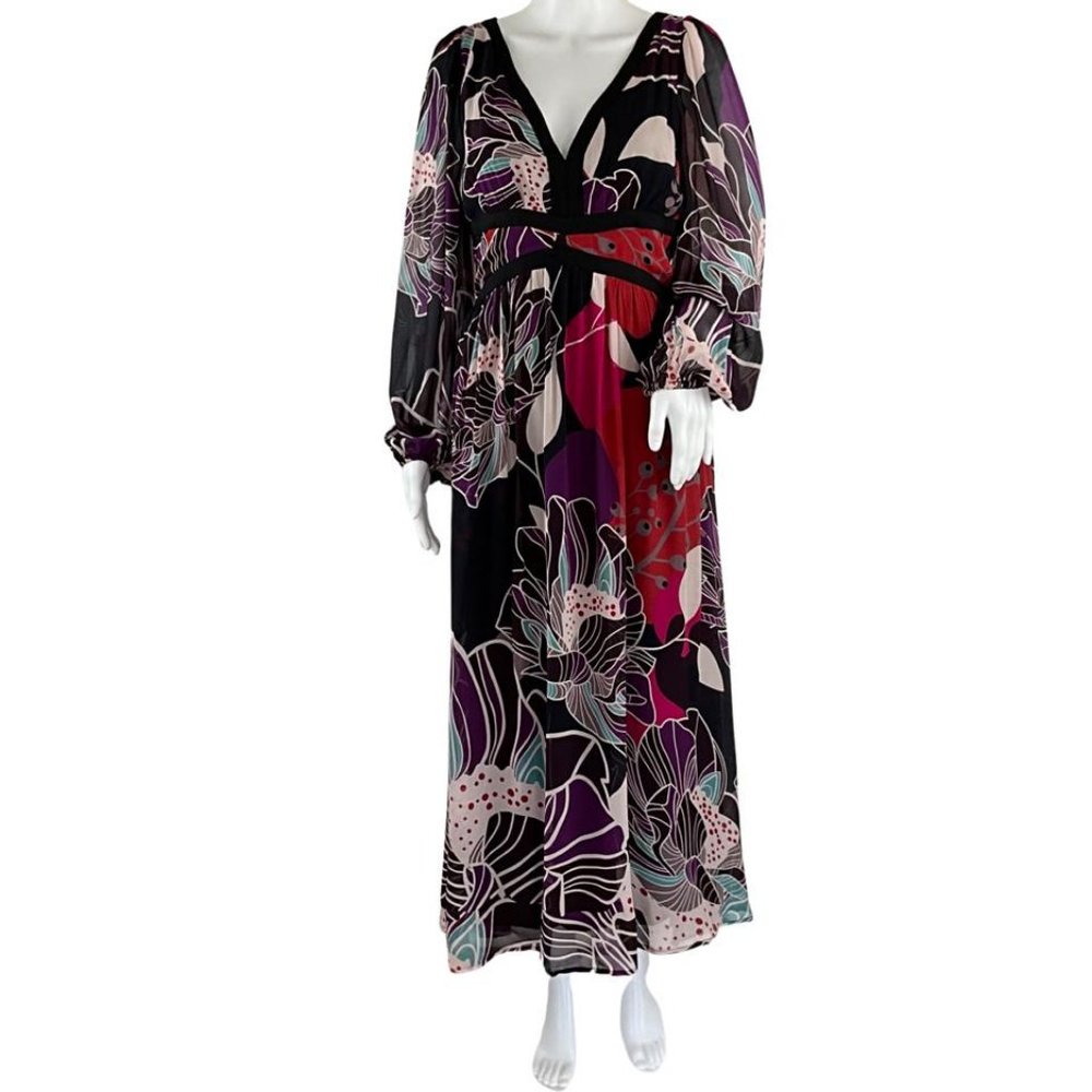Letmebe Women’s Floral Maxi Dress Long Sleeves Multicolor Sz XS